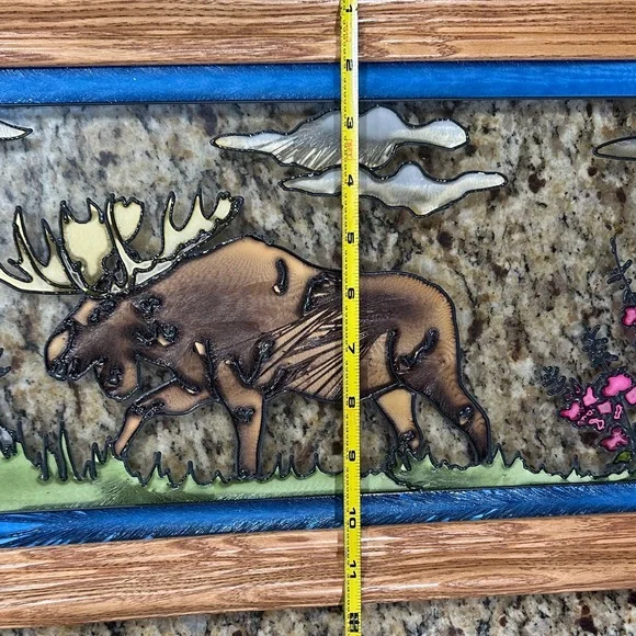 Stained Glass Moose Art with Wooden Frame - Picture 4 of 6